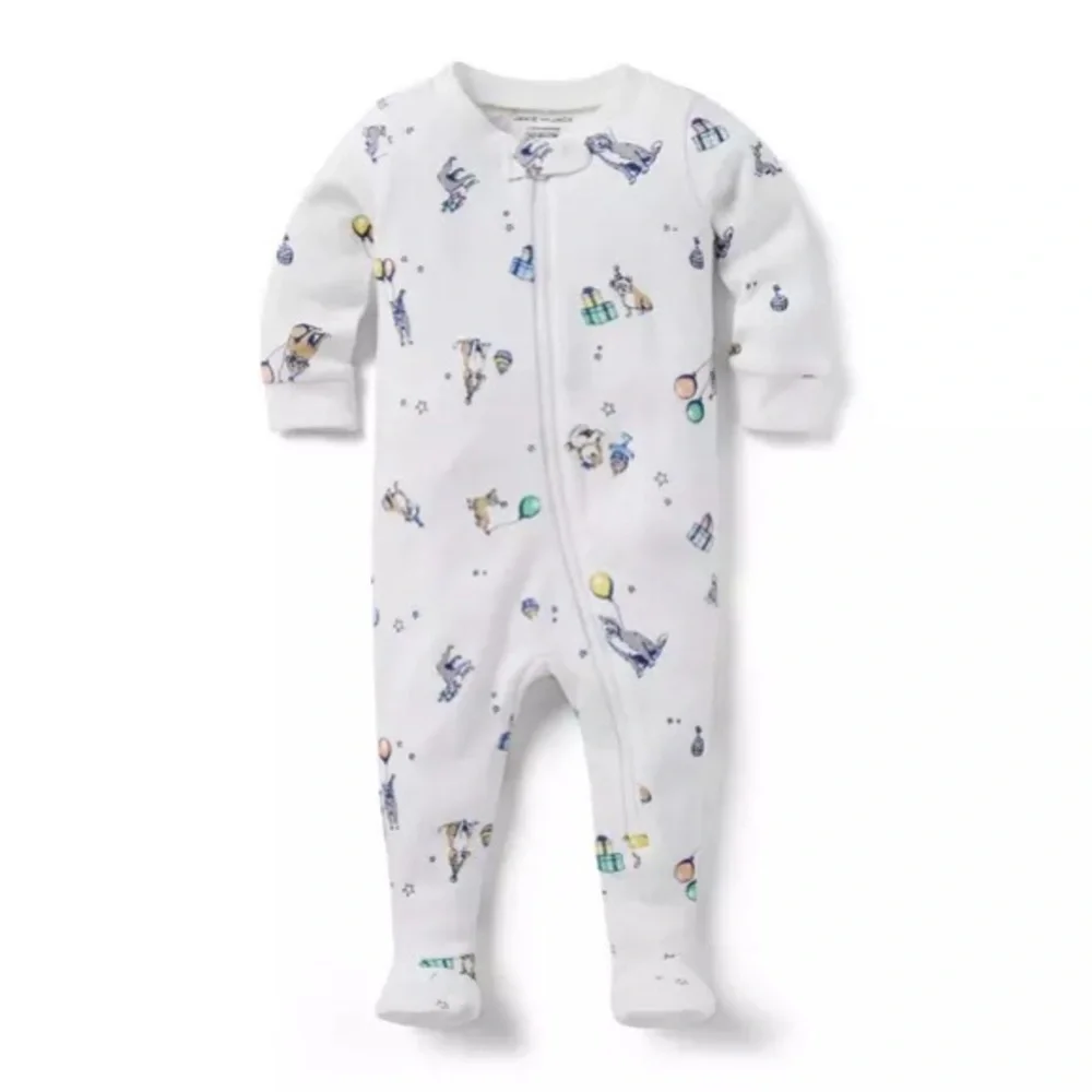 JANIE and JACK BABY GOOD NIGHT FOOTED PAJAMA IN BIRTHDAY PARTY PRINT